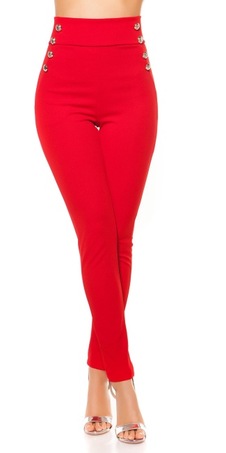hoge taille broek met knopen rood